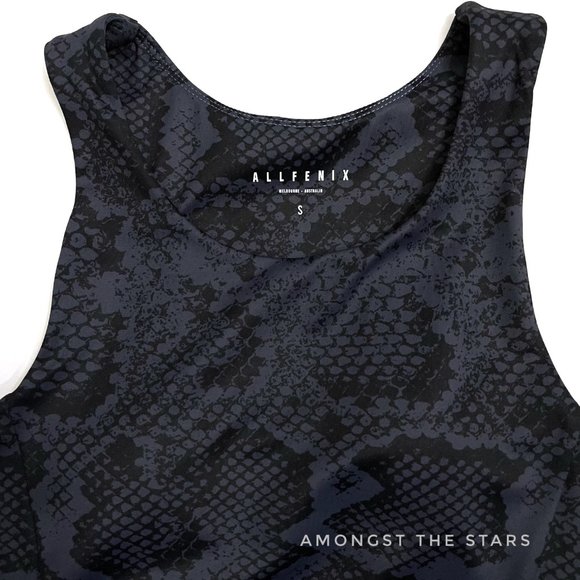 All Fenix Snake Snakeskin Blue Grey & Black Longline Sports Bra - Picture 8 of 11